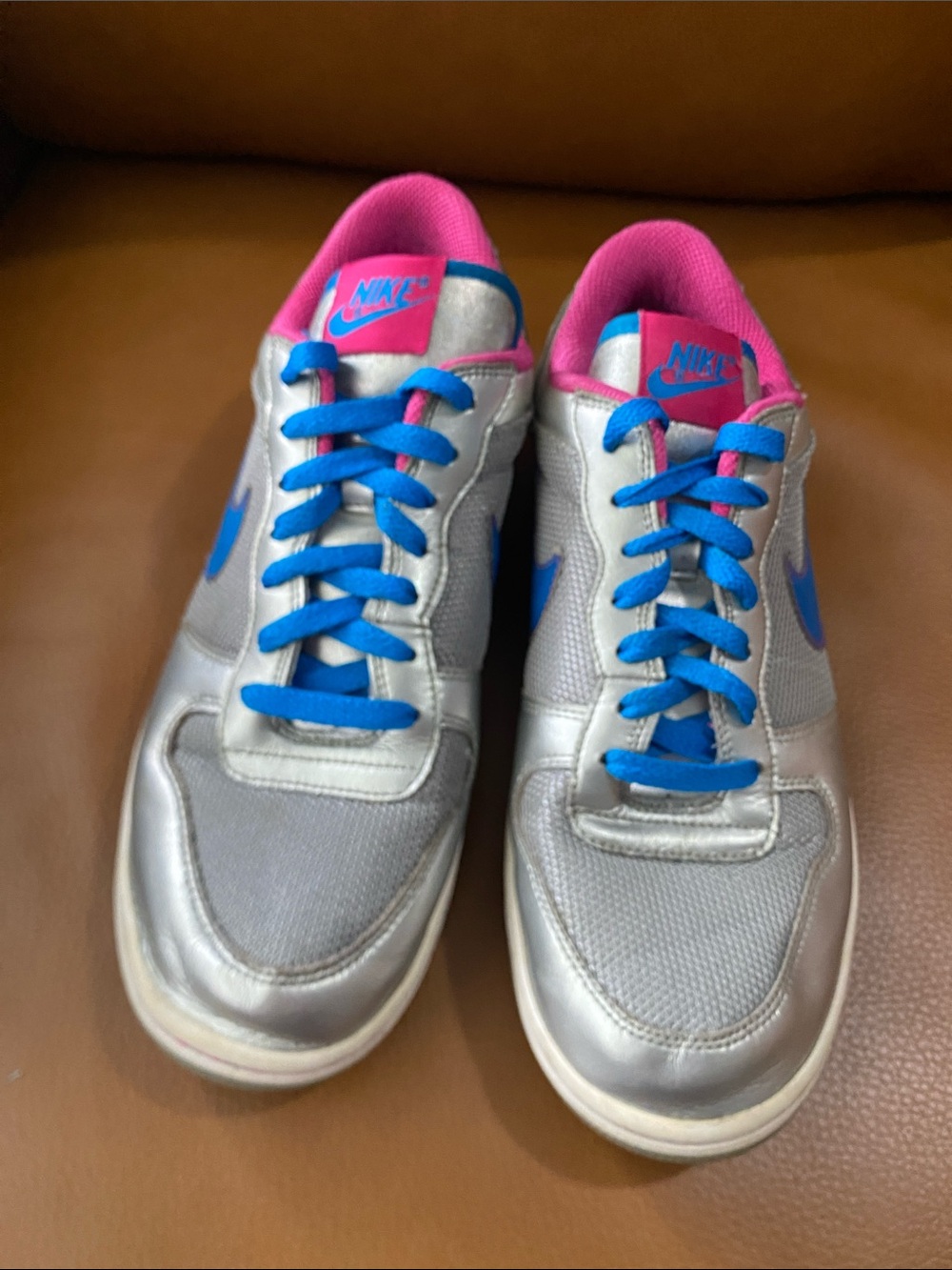 Nike Dunk Low Sneakers Size 10 Silver Lace Up Athelic Trainers Shoe 386357-041